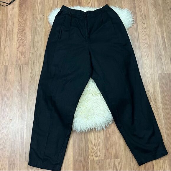 Vintage 90’s Susan Bristol Black Linen High Waist Relaxed Trouser Pants 12 - Picture 2 of 12